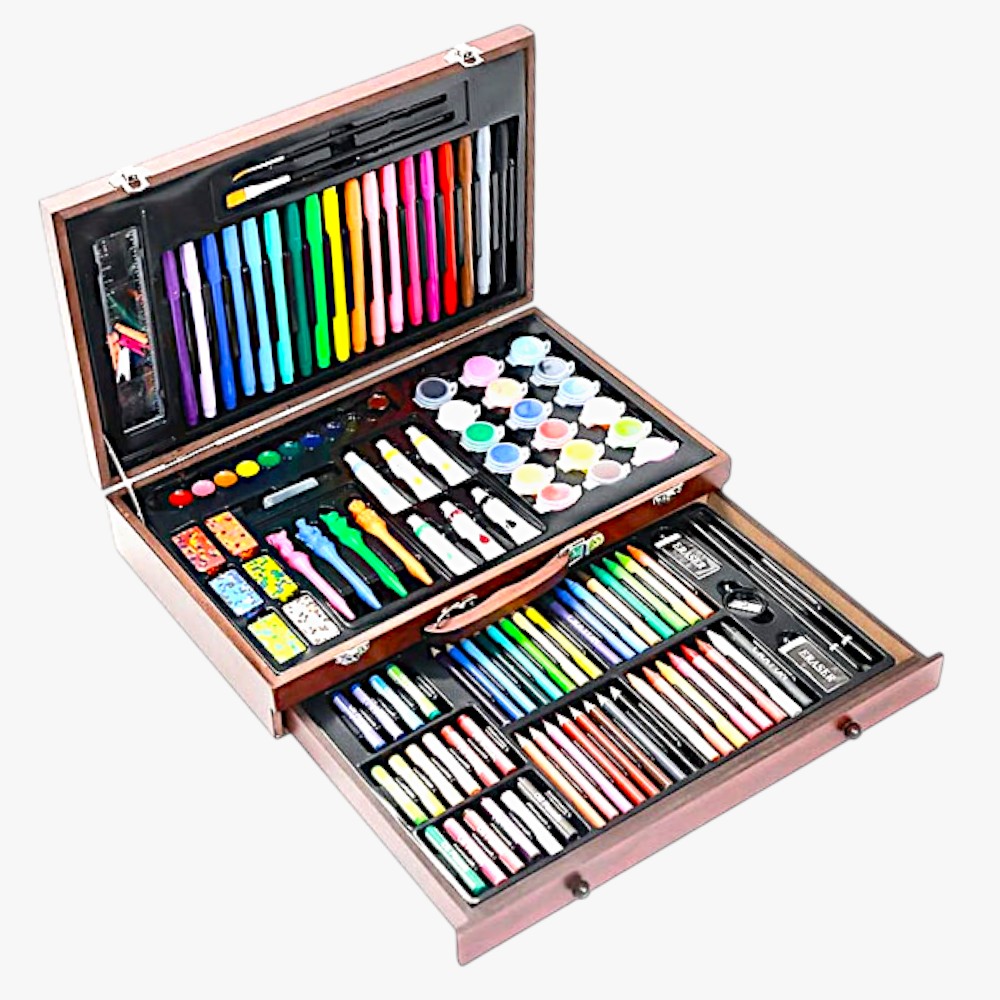 Drveni art set za djecu - 123 komada, trostruki drveni kofer