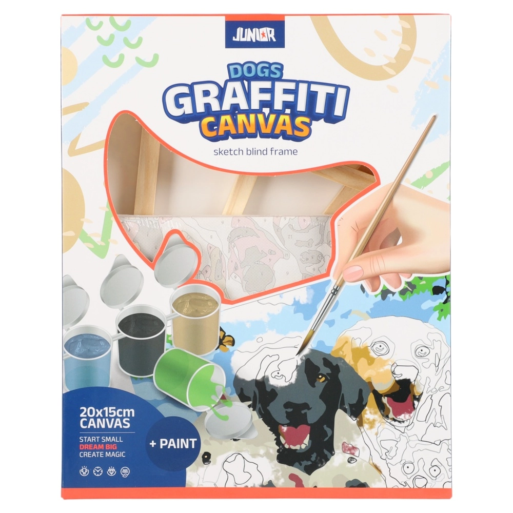 GRAFFITI CANVAS,MINI ŠTAFELAJ SA BLIND RAMOM SA SKICOM,PSI,BELA,20x15cm 132952