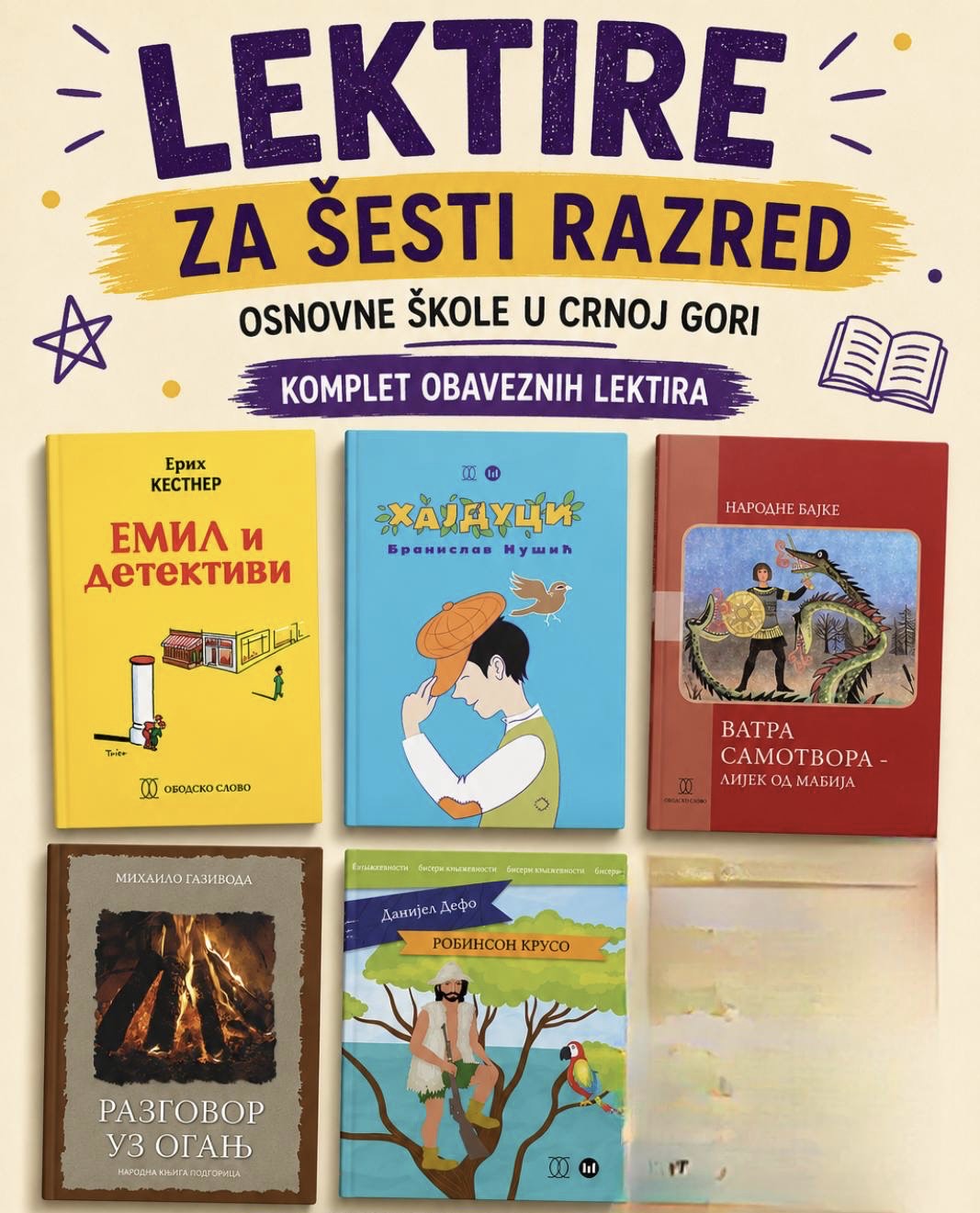 KOMPLET LEKTIRA ZA 6.RAZRED ZA OSNOVNU ŠKOLU